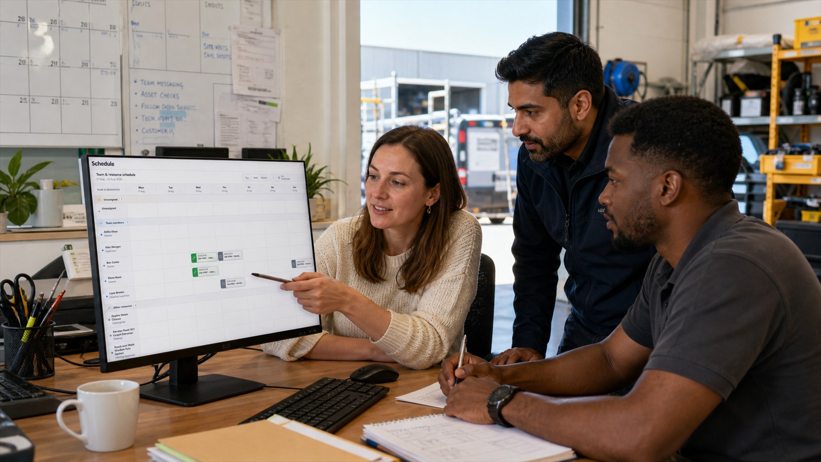 A service team planning several engineers and appointments together on the JobTek schedule.