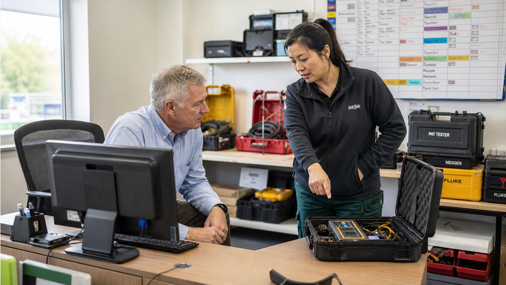 A scheduler matching an engineer's specialist equipment and capability to the right job.