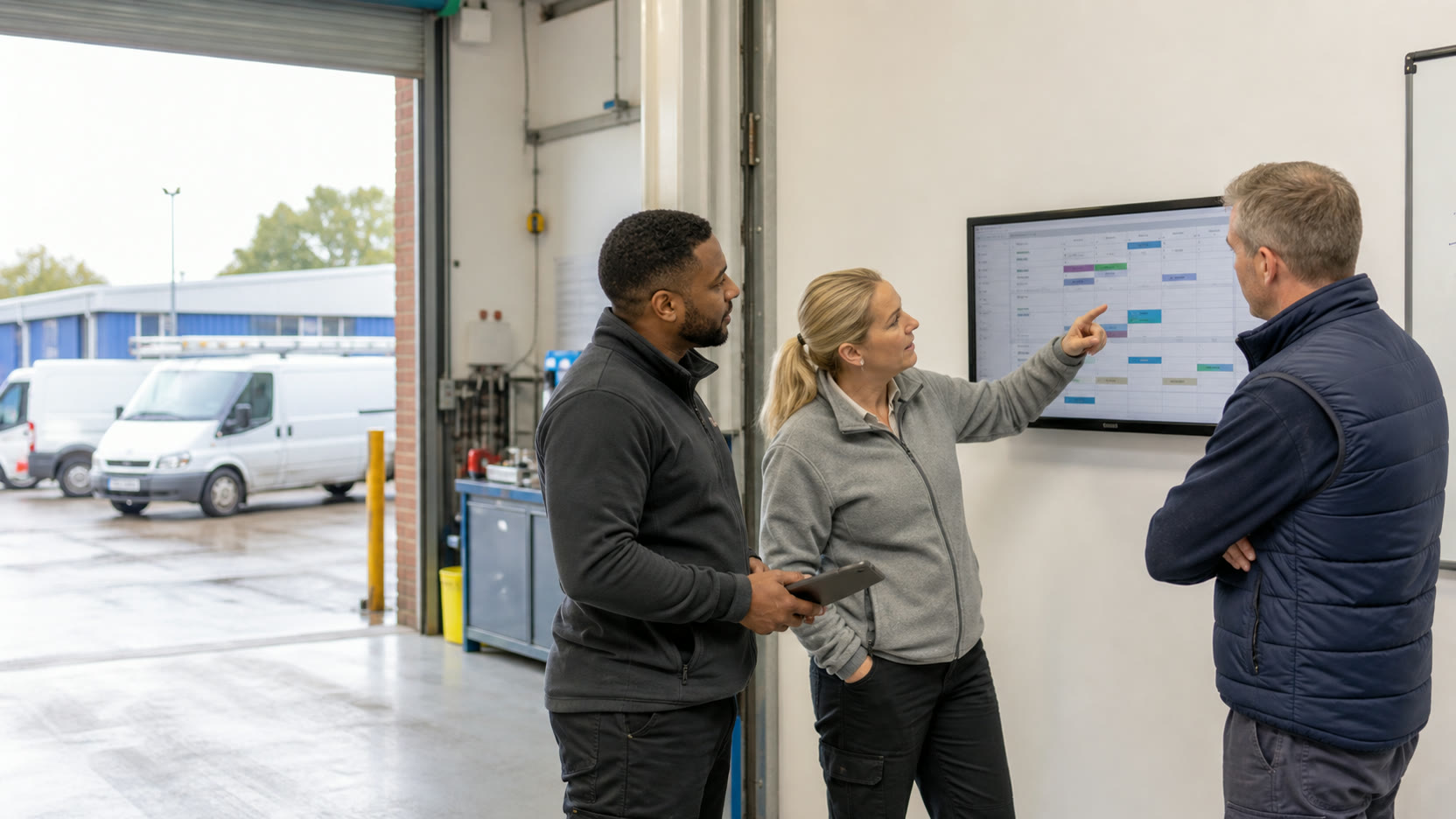 A field service operations team planning engineers and appointments together.