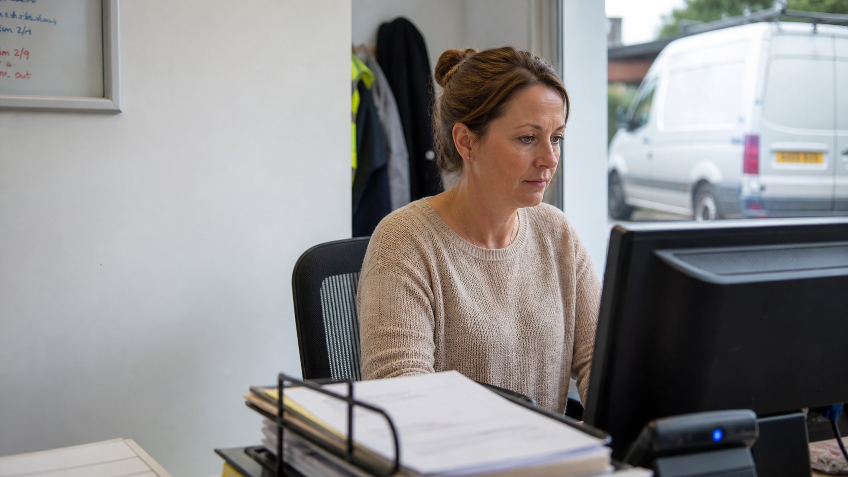 An office coordinator reviewing a customer enquiry received through a Facebook Page.